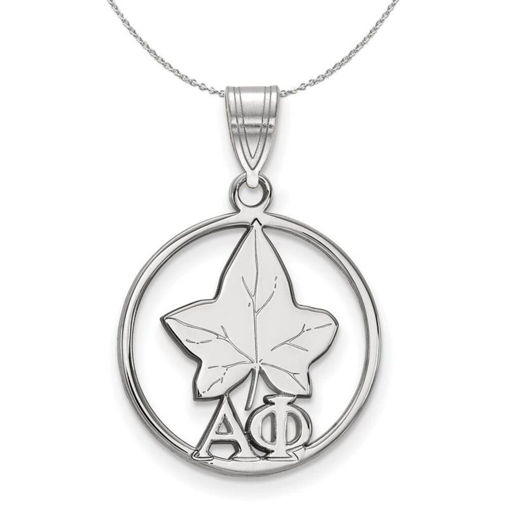 Sterling Silver Alpha Phi Medium Circle Pendant Necklace - 24 Inch